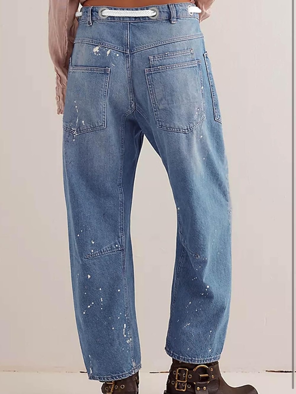 Blue Barrel Jeans with Drawstring, Front Pocket, + Vintage Denim- SIZE 2 NEW - Picture 2 of 9